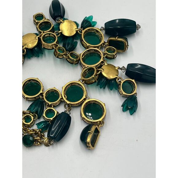 J. Crew Green Bauble Glass Resin Flower Cluster Bib Runway Gold Ox Necklace - Picture 4 of 14
